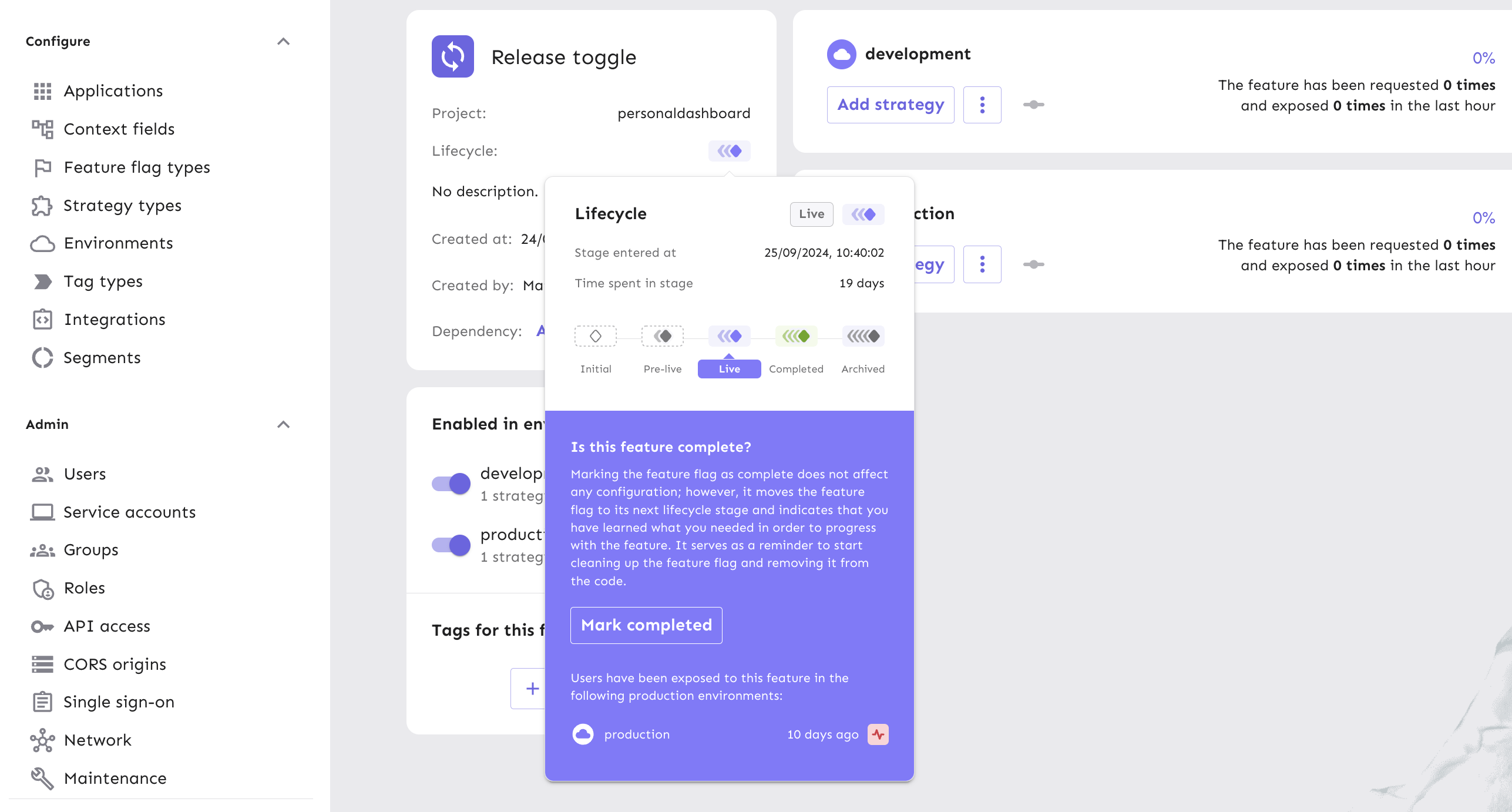 Feature lifecycle example